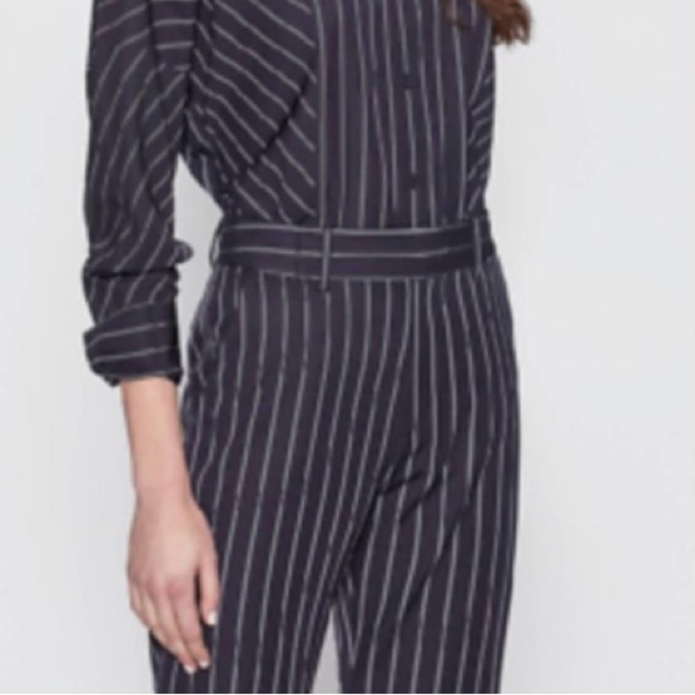 Equipment Femme Navy Striped Hi Rise Slit hem trousers 0